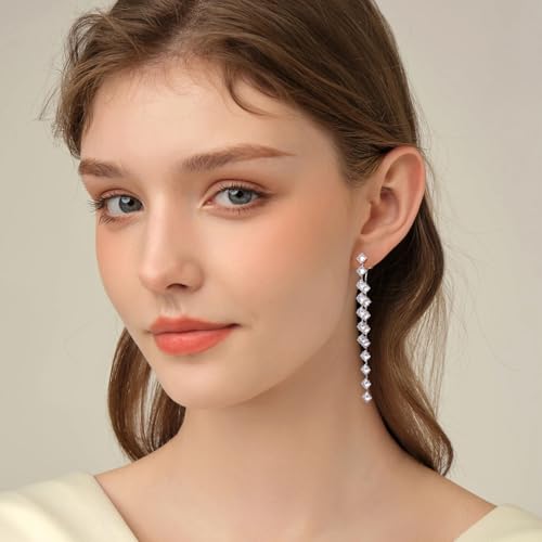 Awinesn Sterling Silver Dangle Earrings for Women Trendy Cubic Zirconia Long Dangle Drop Earrings Dainty Minimalist for Prom Party Jewelry - style: style-1