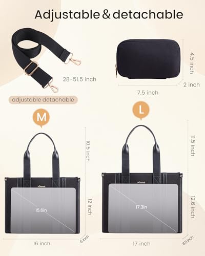 LOVEVOOK laptop bag for women 15.6 inch large Lightweight canvas work tote bags with Clutch Purse water resistant computer bags for laptops for women Business Office Travel college Casual, black - color: Black, size: 15.6 Inch