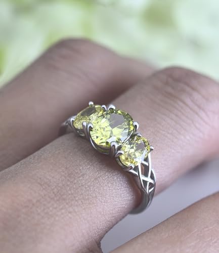 Celtic Birthstone Rings for Women 925 Sterling Silver Celtic Knot Ring 3-Stone Promise Rings for Her Wife Birthday Anniversary Wedding Jewelry - color: 08-Aug-Peridot