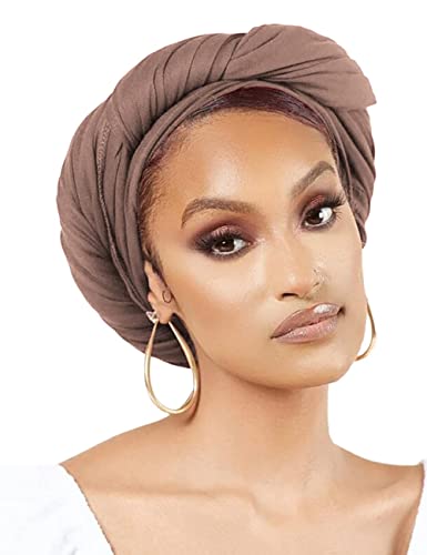 Nonbongoy Head Wraps for Black Women Stretch Headwraps Large Hair Wraps Hijab Scarves for Muslim Head Scarf Turban Headbands - color: 1-camel Headwrap
