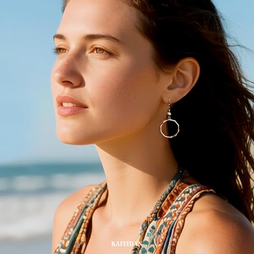 Silver/Gold Boho Dangle Statement Earrings for Women Trendy,Handmade Vintage Dainty Cute Long Drop Summer Earrings,fashion Accessories Jewelry Gifts - color: A74 Antique Bronze Bamboo Hoops Earrings