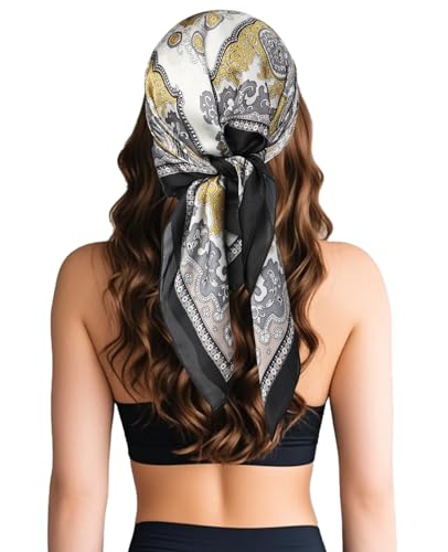 Sumolux Head Hair Scarf for Women Like Satin Silk Scarf Bandana Hair Wrapping Night Large Square Scarves 27.5" - color: Black Cashew Nuts