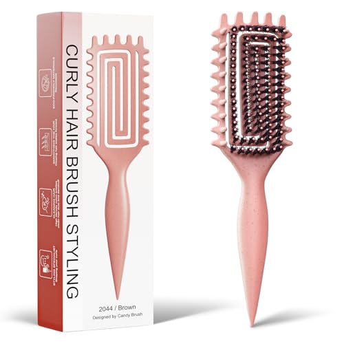 Curly Hair Brush, Curl Defining Brush with Soft Boar Bristles Detangling Tangled Glides, Wide-Teeth Design Effortlessly Shaping & Defining Curls, Curling Definer for Wet & Dry Hair (Beige) - color: Beige