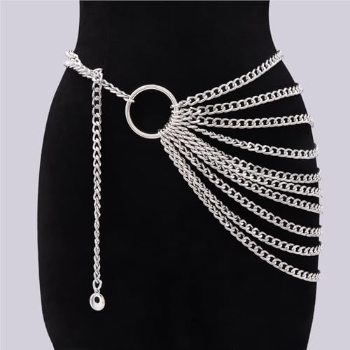 THREEBOY Women Apparel Belts Fashion Sexy Multilayer Metal Pearl Waist Chain Belt - color: New Silver