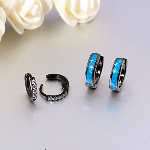 CiNily Huggie Earrings Opal Hinged Hoop Earrings Gold Plated Hypoallergenic Small Hoop Earrings for Women Teen Girls Men Sensitive Ears - color: Blue-Black Gold