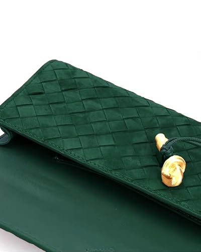 NEWBELLA Handwoven Women's Clutch Purse, Crossbody Bag with Adjustable Strap for Evening & Casual Use - color: Matted Green