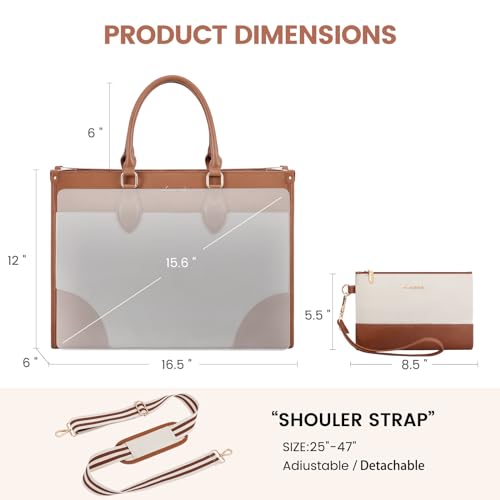 LOVEVOOK Laptop Bag for Women 15.6 lnch,Waterproof Laptops Tote Bags for Womens,Professional Work Bags for Women with Cup Holder,Large Laptop Purse Computer Briefcase Office Teacher Clutch Bag,2 PCS - color: Beige - Yellowish Brown, size: 15.6 Inch