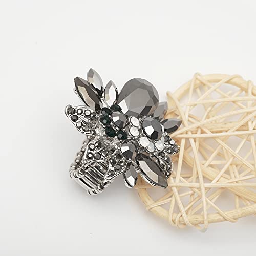 CSY Luxury Women's Austrian Crystal Leaves Flower Big Cocktail Statement Rings Stretch Adjustable Ring Jewelry Accessories - color: Black