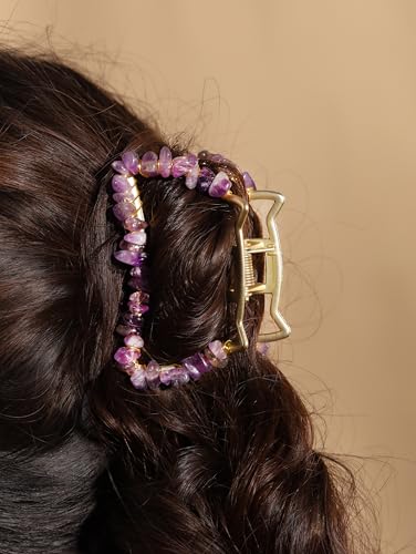 MINACHI Boho Hair Claw with Created Amethyst Chips, Handmade Gold Tone Hair Clip for Women - color: Hair Claws AIR.004
