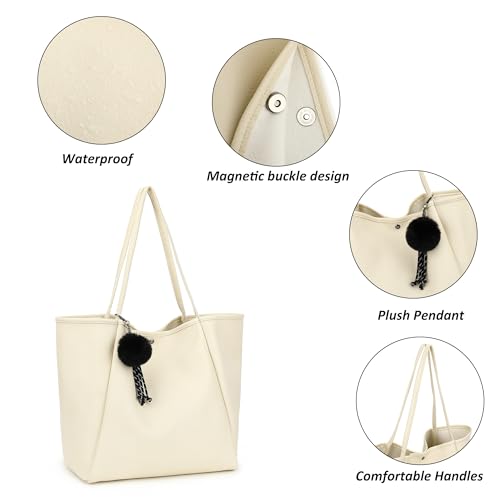 TANTOMI Tote Bag for Women Vegan Leather Purses and Handbags Ladies Waterproof Big Shoulder Bag for Travel - color: Cream White