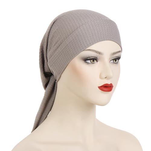 YYAOJHAO Pre Tied Bandanas Headscarf for Women - Solid Wave Chemotherapy Caps Headwrap Chemo Turban Headwear Hats - color: Gray