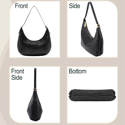 Shoulder Bag Handbag for Women Crossbody Tote Bags Woven Purse Clutch Women's Medium Underarm Hobo With Pocket Large - color: Black