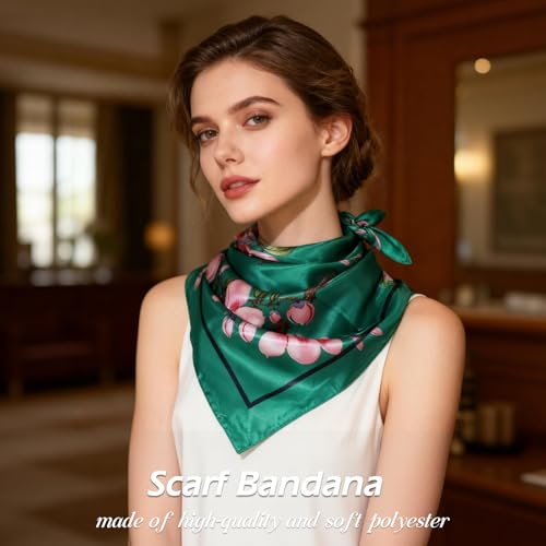 Ciormis 35" Silk Head Scarf for Women, 4 Pcs Satin Hair Scarf Square Silk Bandana Top Neck Scarves Hair Wraps for Sleeping - color: E1-flower-set22