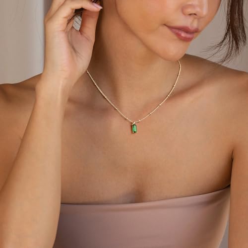 Yoosteel 14K-Gold-Plated Necklace for Women - Dainty Birthstone Cubic Zirconia Pendant Necklaces Trendy Friendship Birthday Jewelry Gifts for Women - color: 03-March-Aquamarine Light Blue