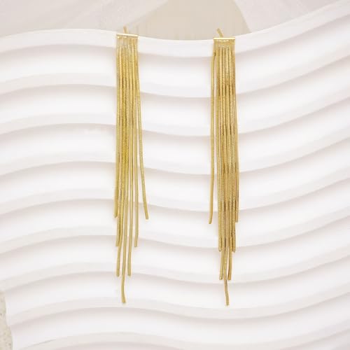 Gold Earrings for Women Trendy, Simple Dainty 14K Gold Plated Paperclip Square Chain Link Dangle Hoops Earrings Pin Stud Huggie Earrings Lightweight Hypoallergenic Minimalist Aesthetic Gold Jewelry for Christmas Gifts - color: tassel earrings-E