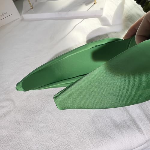 Green Knotted Headbands for Women Satin Wide Headband Non Slip Head Bands Fashion Headband Hair Styling Accessories Womens Sisters Girls Gifts - color: Green