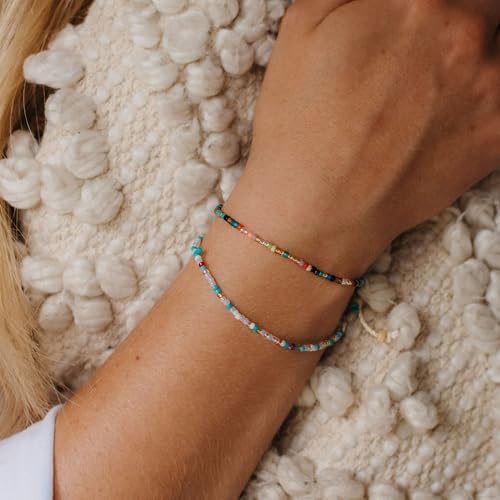 Boho Gold Anklet Bracelets for Women, Waterproof Beach Layered Pearl Beaded Turquoise Anklets Set Handmade Jewelry Gift - color: STYLE2