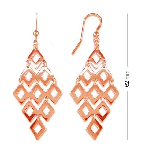 LeCalla Sterling Silver Dangle Earrings for Women | 925 Sterling Silver Long Interlocked Handmade Textured Drop Earring for Women - color: Rose Gold Chandelier