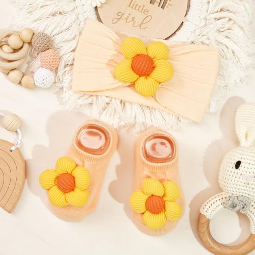 JOYOYO Baby Girl Headband and Socks Non-Slip Floral Socks and Soft Flower Head Wear for Babies Infants Toddlers - color: Flower/10pcs-B