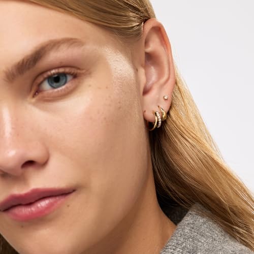 Ana Luisa Double Hoop Earrings for Women - 14K Gold Plated & Silver Rhodium Huggie Hoops - Hypoallergenic, Water-Resistant, Tarnish-Free, Small, Dainty & Trendy Two Hoop Earring Styles for Daily Wear - color: Gold Cubic Zirconia, size: Small