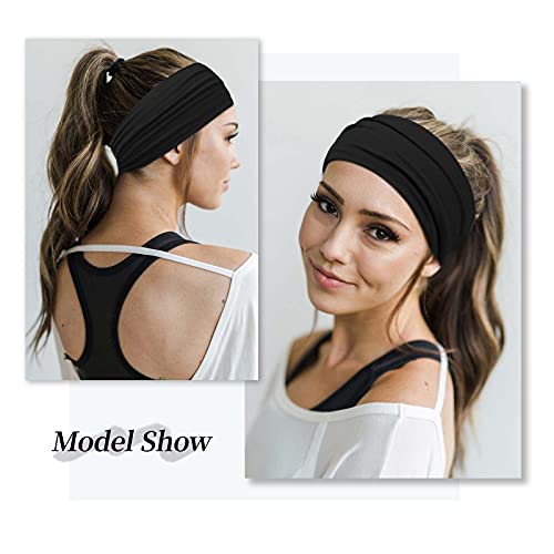 Huachi Wide Headbands for Women Black Stylish Head Wraps Boho Thick Hairbands Large African Leopard Printed Sport Yoga Turban Headband Hair Accessories (Pack of 4) - color: Solid Color & Leopard Printed