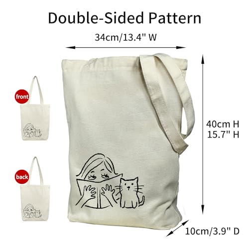 itgowisa Canvas Tote Bag for Women, Tote Bag with Zipper Inner Pocket, Zippered Canvas Bag for Shopping Work Grocery Everyday - style: Reader