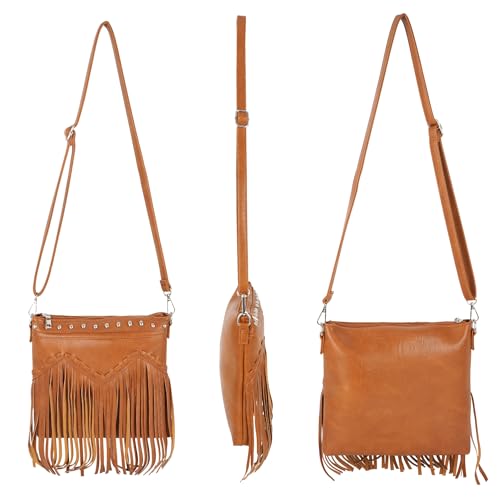 Hoce Women’s Leather Fringe Messenger Bag Large Hobo Crossbody Tassel Shoulder Bags, Gift for Mom Wife Girlfriend - color: 08816black