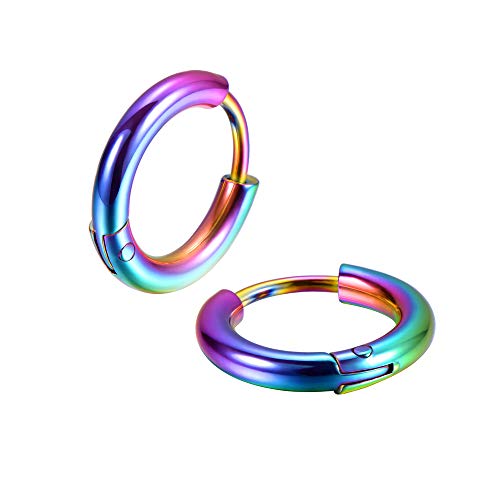 316L Surgical Stainless Steel Huggie Hoop Earrings 6mm 8mm 10mm 11mm 12mm 14mm Hypoallergenic Earrings Hoop Cartilage Helix Lobes Hinged Sleeper Earrings For Men Women - style: A07:6mm Rainbow(THK 2.0mm)