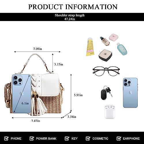Straw Crossbody Bags for Women Summer Straw Clutch Bag Woven Beach Purse Vacation Handbags | Straw - color: D White