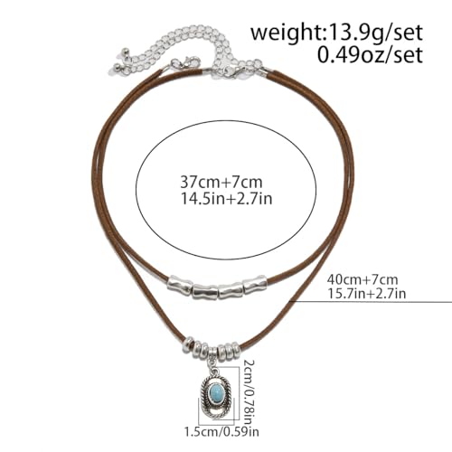 Western Necklaces Boho Layered Charm Necklace for Women Turquoise Beaded Choker Ox-head Pendant Necklace Western Jewelry for Women Cowgirl Accessories - color: Style-E