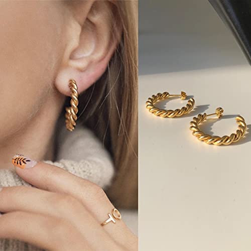 Women's Hoop Earrings Twisted Rope Round Hoop Earrings in Rose Gold, White Gold and Yellow Gold