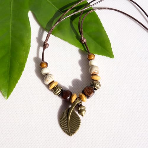Boho Style Colorful Ceramic Bead Strand Necklace Adjustable Bohemian Jewelry Gift for Women, Fashion Clothing Matching Necklace - color: Beige