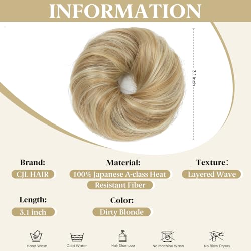 CJL HAIR 2PCs Small Cute Messy Bun Hair Piece for Thin Hair Women Mini Synthetic Curly Bun Scrunchies Updo Hairpieces Dirty Blonde - color: 2PCS-Dirty Blonde