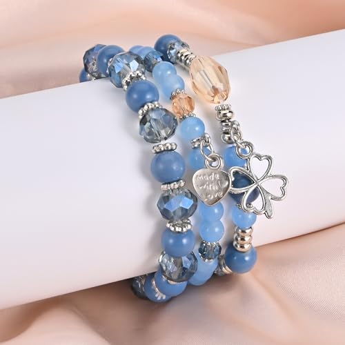 Bohemian Bracelet Sets for Women - 6 Sets Stackable Stretch Bracelets Multi-color Boho Jewelry for Women Hippie Bracelets Dainty Jewelry - color: Lucky grass stretch bracelet