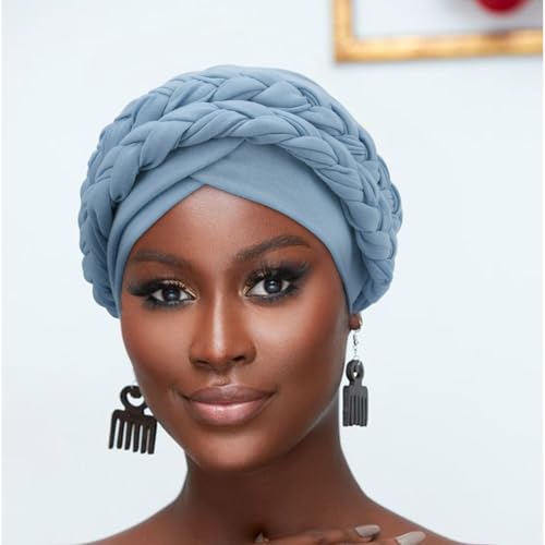 African Women Turban Caps Pre-Tied Twisted Turbans Head Scarf for Women Hair Wraps Cover Beanie Cancer Chemo Headwear - color: 1 Pack Double Twisted Braid A: Blue a