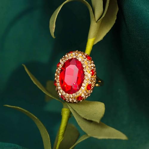 HZMAN Crystal Ring for Women Retro Antique Rhinestone Ring Cubic Zirconia Gold Plated Turkish Ring Jewelry Gift - color: Red-Oval