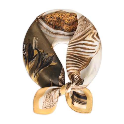 Relang Fashion Silk Satin Head Scarf for Women Hair Bandana Hair Scarf Wrap Neck Scarf for Women 27.5×27.5 inches - color: Camel Tone Zebra Pattern Satin Scarf