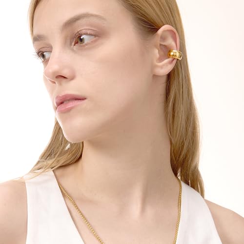 Ear Cuffs Non Piercing - Chunky Gold Ear Cuff Clip on Cartilage Earrings Non Tarnish Fake Earrings No Pierced Fashion Accessories Trendy Gold Jewelry Gifts - style: Gold-Middle