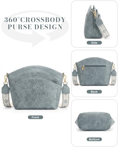 Crossbody Bags For Women, Vegan Leather Crossbody Purses with Boho Strap, Daily Travel Shoulder Handbag - color: Blue