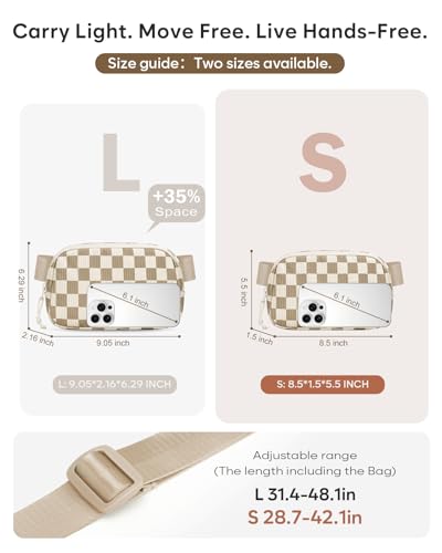 Pritent Fanny Packs for Women Cross Body Bag Waterproof Belt Bag with Adjustable Strap and Zipper Back Pocket Small Crossbody Bags Fashion Waist Packs for Workout Travelling(Checkered Khaki) - color: Checkered Khaki, size: Small