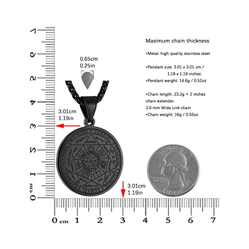 HZMAN Vintage Stainless Steel The Seal of The Seven Archangels Pendant Necklaces 22+2“ Chain - color: Black