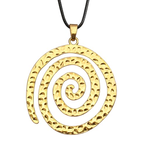 PU Leather Necklace Vintage Boho Style Multilayer Pendant Long Sweater Necklace Jewelry for Women Men with Adjustable Leather Cord - color: Gold Unique Round Leather Necklace
