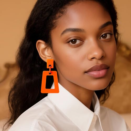 Handmade Unique Hollow Square Acrylic Lightweight Dangle Drop Earrings Chic Geometric Stud Earrings For Women