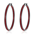 CiNily Mult-colors Crystal Stainless Steel Hoop Earring for Women Hypoallergenic Jewelry for Sensitive Ears Large Big Hoop Earrings 2" - color: Black Gold-Red