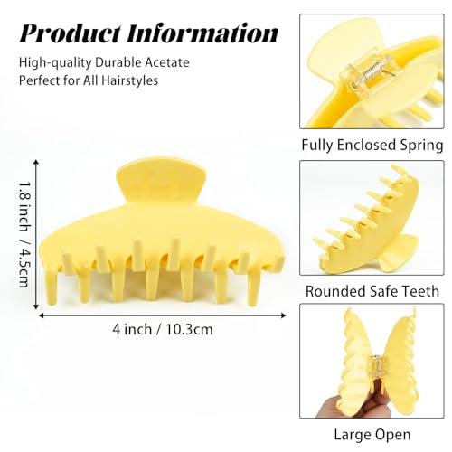 MAORULU Cute Claw Clip for Women – 4.3'' Large Acetate Hair Clips for Thick Thin Curly Long Hair, Durable Hair Clamps Non-slip Jaw Clip, Strong Hold, Stylish French Design (Lemon Yellow) - color: Lemon Yellow