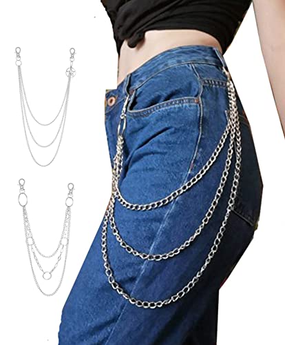 6 Pieces Pants Chains Multi-Layer Butterfly Lock Round Star Snak Heart Jeans Chains Accessory Hip Hop Pocket Punk Goth Wallet Chain Charm Rock Belt Loop Trousers Chain for Women Men Silver - style: C:5Pcs(Heart)