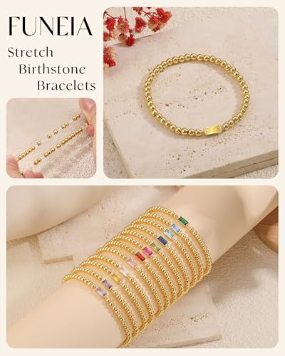 FUNEIA Birthstone Gold Beaded Bracelets for Women Non Tarnish Trendy Dainty 14K Gold Plated Cute Stackable Bead Stretch Friendship Bracelet Stack for Best Friend Couples Birthday Gifts Jewelry - color: 11. November(Citrine Bracelet), size: 6.5 Inches