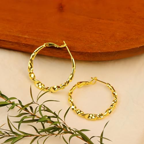 ToHeart Gold Hoop Earrings for Women Twist Hoop Earrings Gold Plated - style: Hoop Earrings J