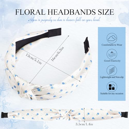 obeoby 8Pcs Floral Headbands for Keep Your Hairstyle, Trendy Knotted Headband for Spring Summer Outfit Non Slip Gifts for Granddaughter - color: Floral series