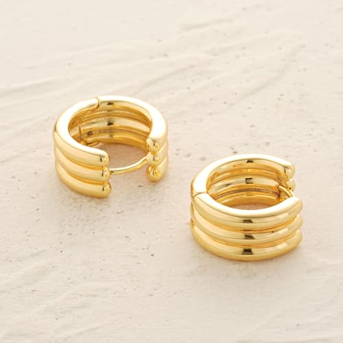 MYEARS Women Earrings Gold Huggie Hoop 14K Small Simple Hypoallergenic Everyday Jewelry - style: Ribbed